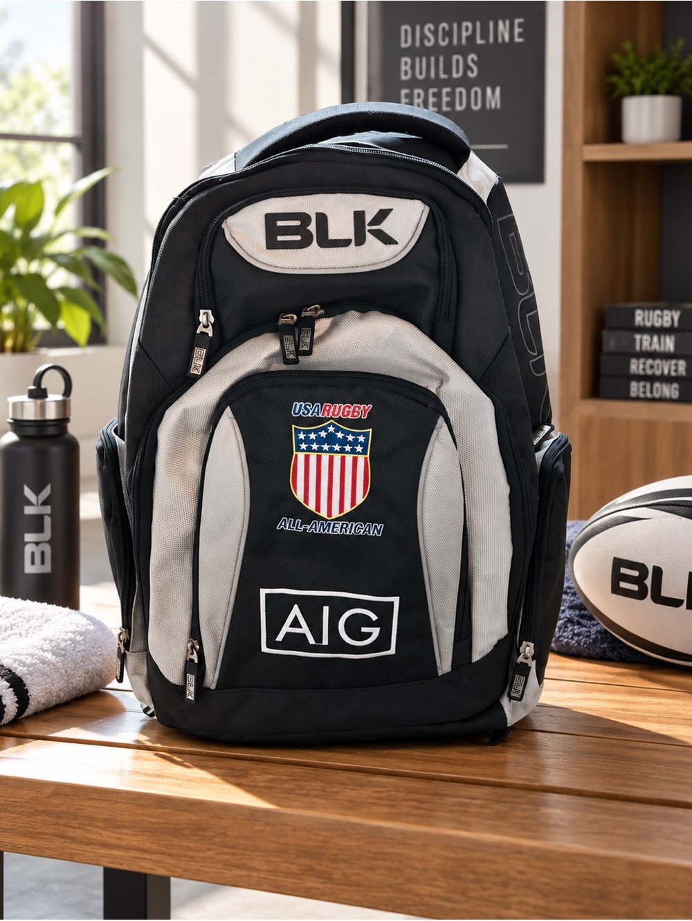 BLK USA Rugby All-American Backpack AIG Team Bag Possible Calvin Whiting Provena